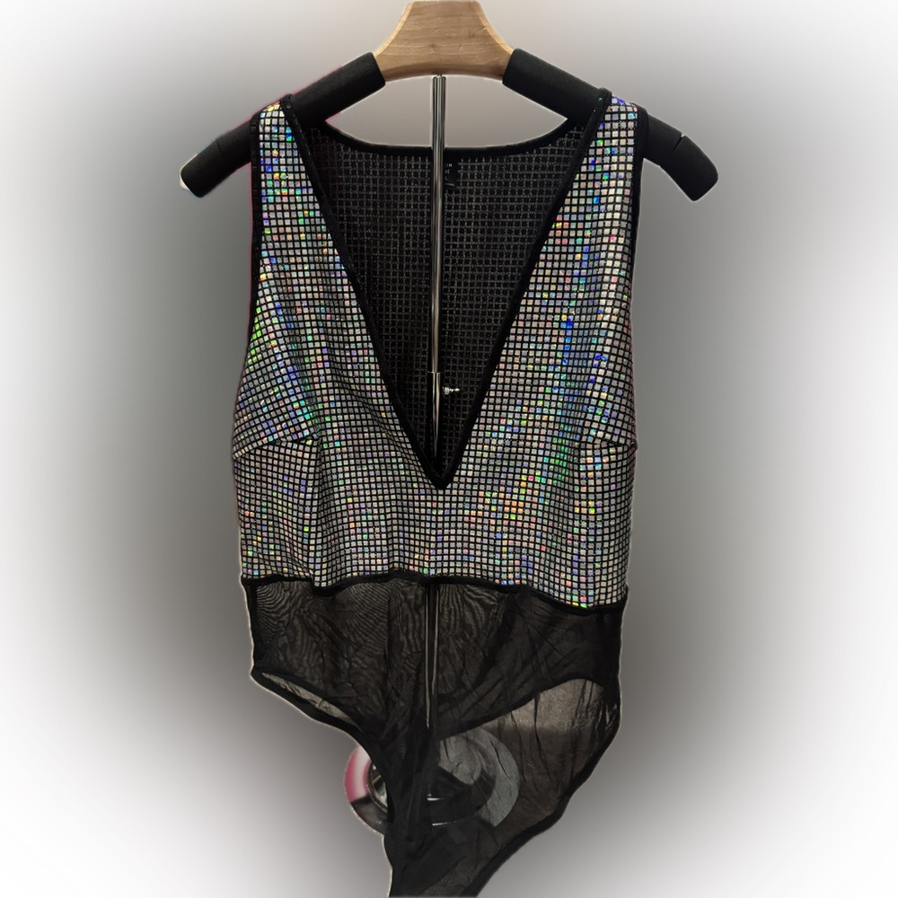 Black and Silver Holographic Body Suit